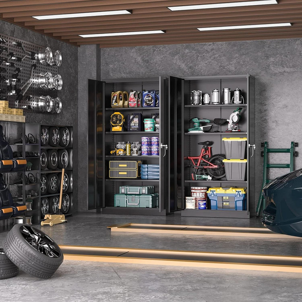 Black Metal Storage Cabinet With Lockable Shelves Heavy Duty by ShipItFurniture