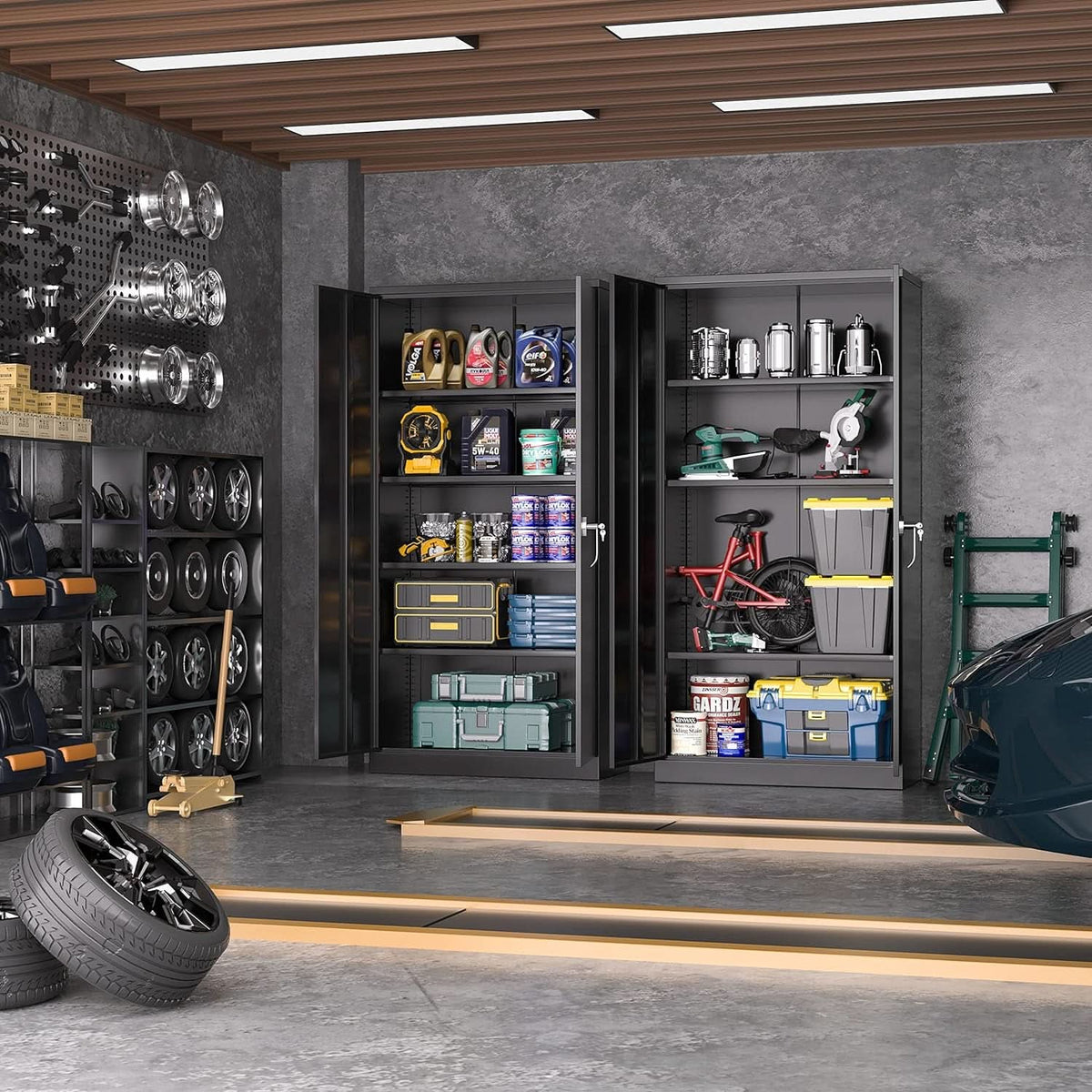 Black Metal Storage Cabinet With Lockable Shelves Heavy Duty by ShipItFurniture