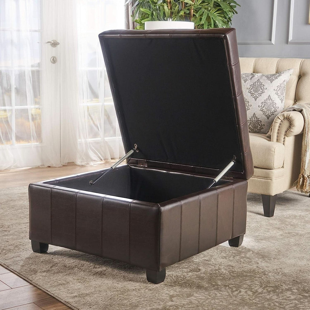 Marbled Brown Leather Storage Ottoman for Living Room by ShipItFurniture