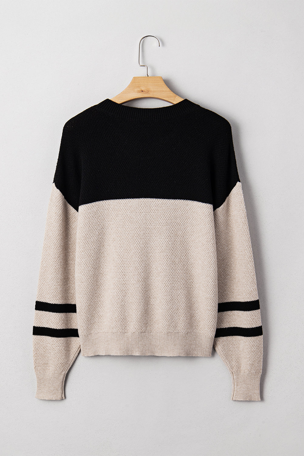 Dark Brown Color Block Knit Striped Sleeve Detail Casual Sweater by Wild and Free Boutique