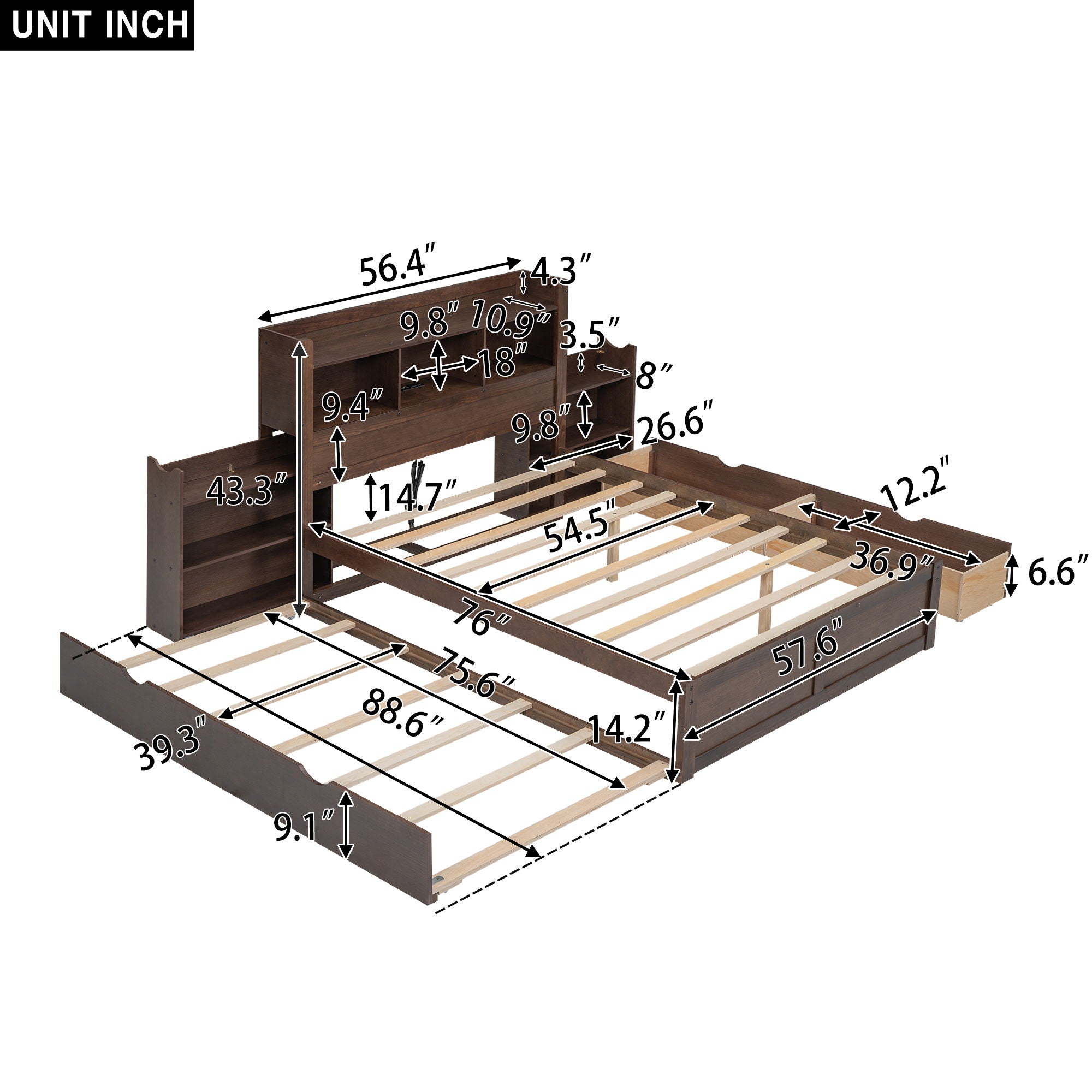 Storage Platform Bed With Pull Out Shelves, Trundle, And 2 Drawers by Unique Piece Furniture