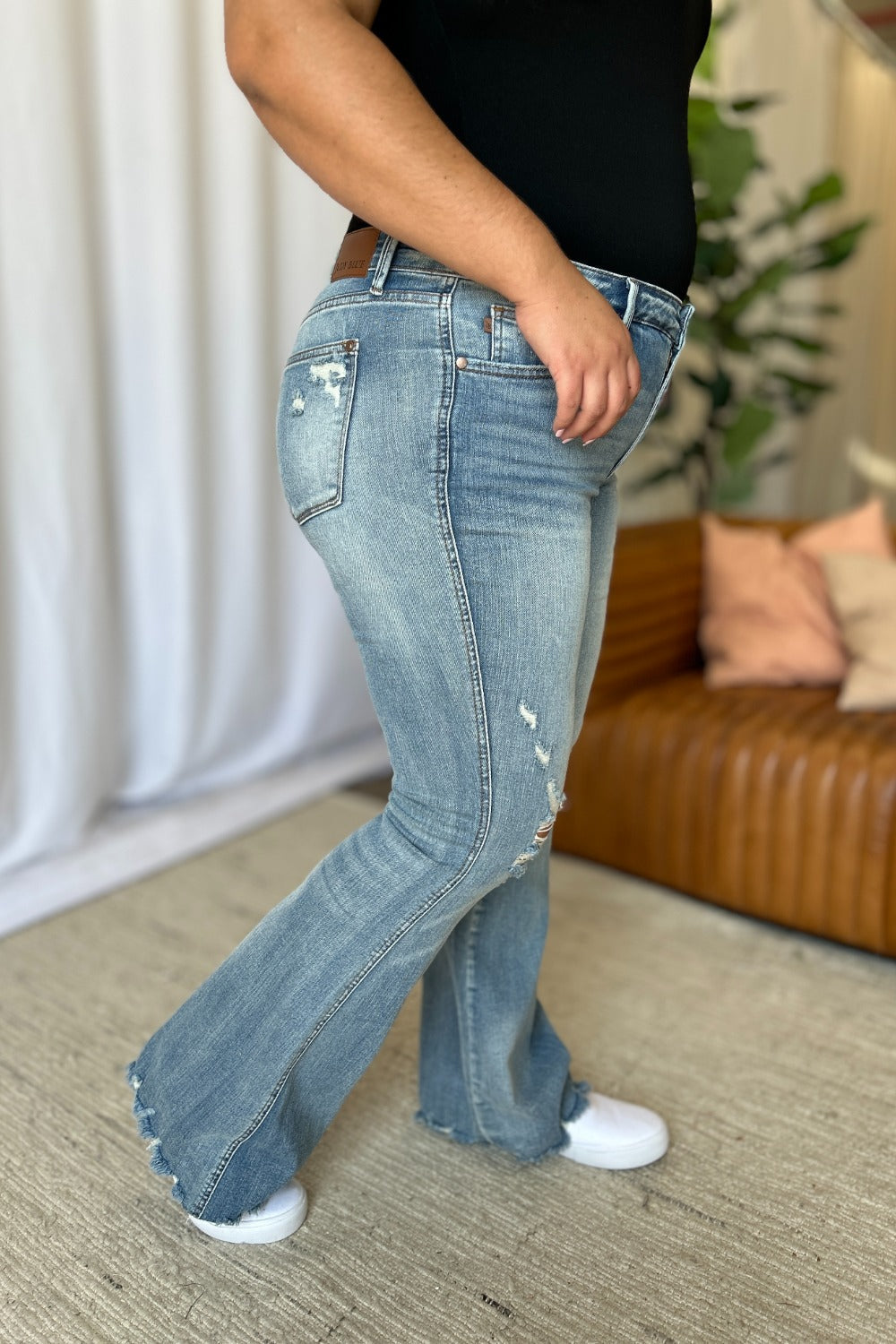 Judy Blue Full Size Medium Rise Tummy Control Destroy Flare by Wild and Free Boutique