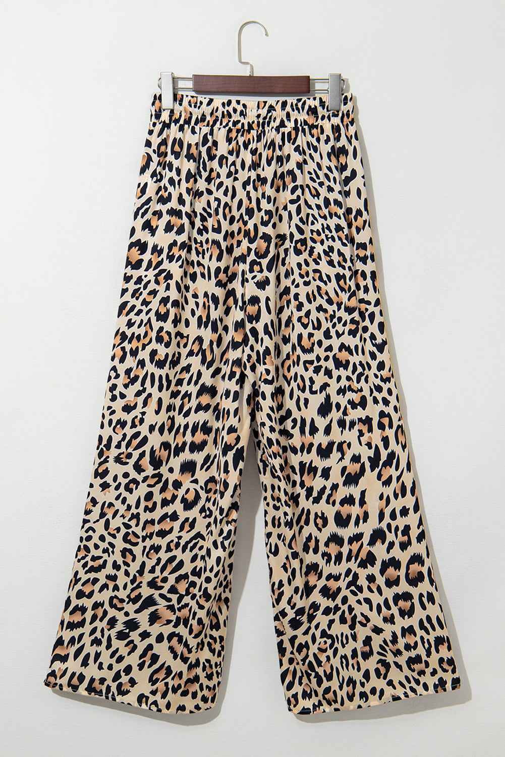 Parchment Leopard Drawstring Elastic Waistband Flowy Wide Leg Pants by Dear-Lover Dropshipping
