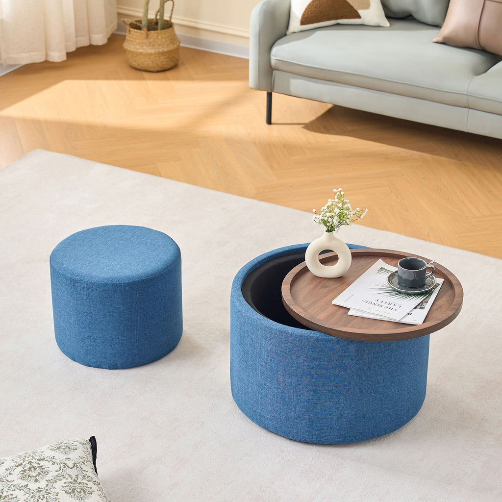 Nesting Ottomans, Round Coffee Table & Bench With Tray (Set of 2) by Unique Piece Furniture