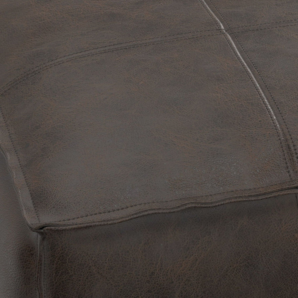 Sheffield - Square Pouf - Distressed Dark Brown by Unique Piece Furniture
