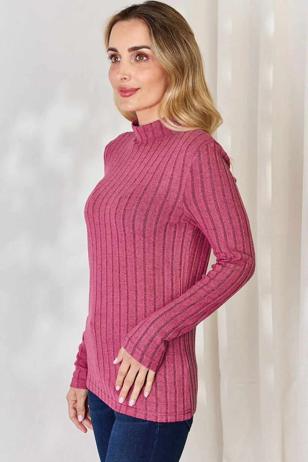 Basic Bae Full Size Ribbed Mock Neck Long Sleeve T-Shirt by Wild and Free Boutique