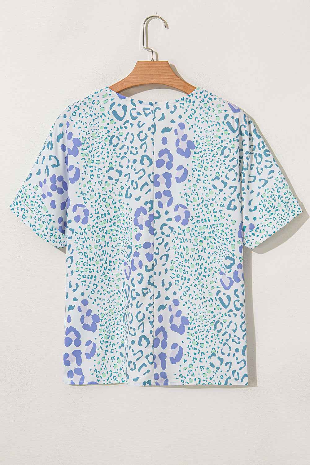 Sky Blue Mixed Leopard Print V Neck Short Sleeve Blouse by Wild and Free Boutique