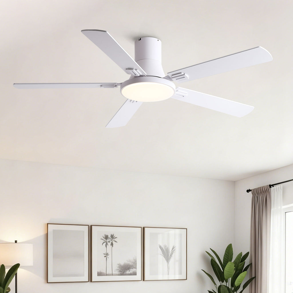 Flush Mount Ceiling Fans With LED Light And Remote Control, 5 Blades by Unique Piece Furniture