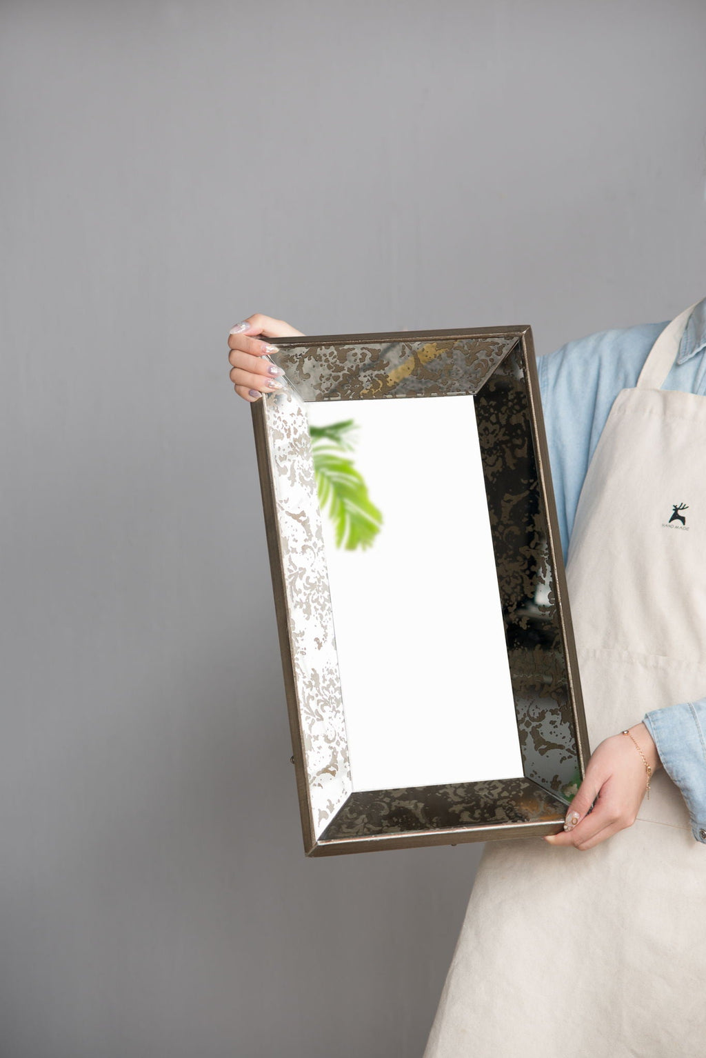 Antique Rectangle Mirror With Floral Accents, Mirrored Display Tray, Hanging Wall Mirror by Unique Piece Furniture