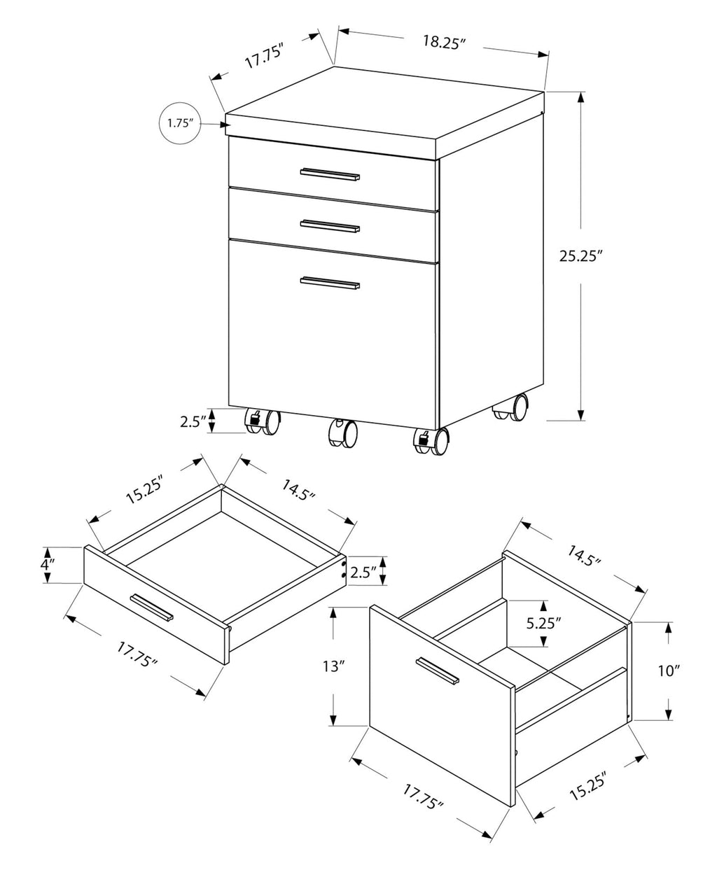 File Cabinet Rolling Mobile Storage Drawers Printer Stand For Office by Unique Piece Furniture