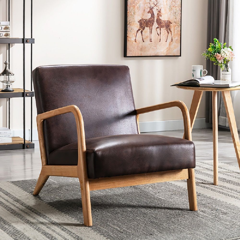 Open Framed Armchair With Cushioning Brown - Dark Brown by Unique Piece Furniture