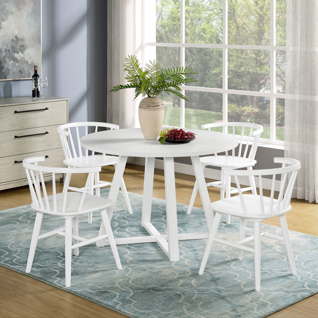 Edo - 5 Piece Dining Set, Trestle Dining Table With 4 Windsor Chairs - White by Unique Piece Furniture