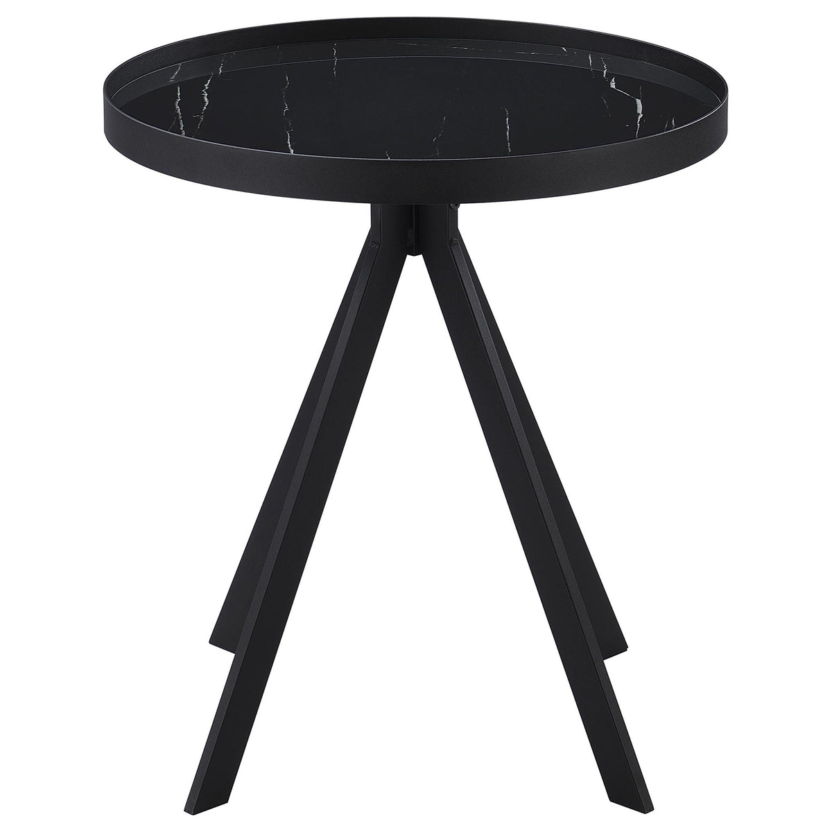 Briggs Round Marble Printed Glass Top End Table Black by Unique Piece Furniture
