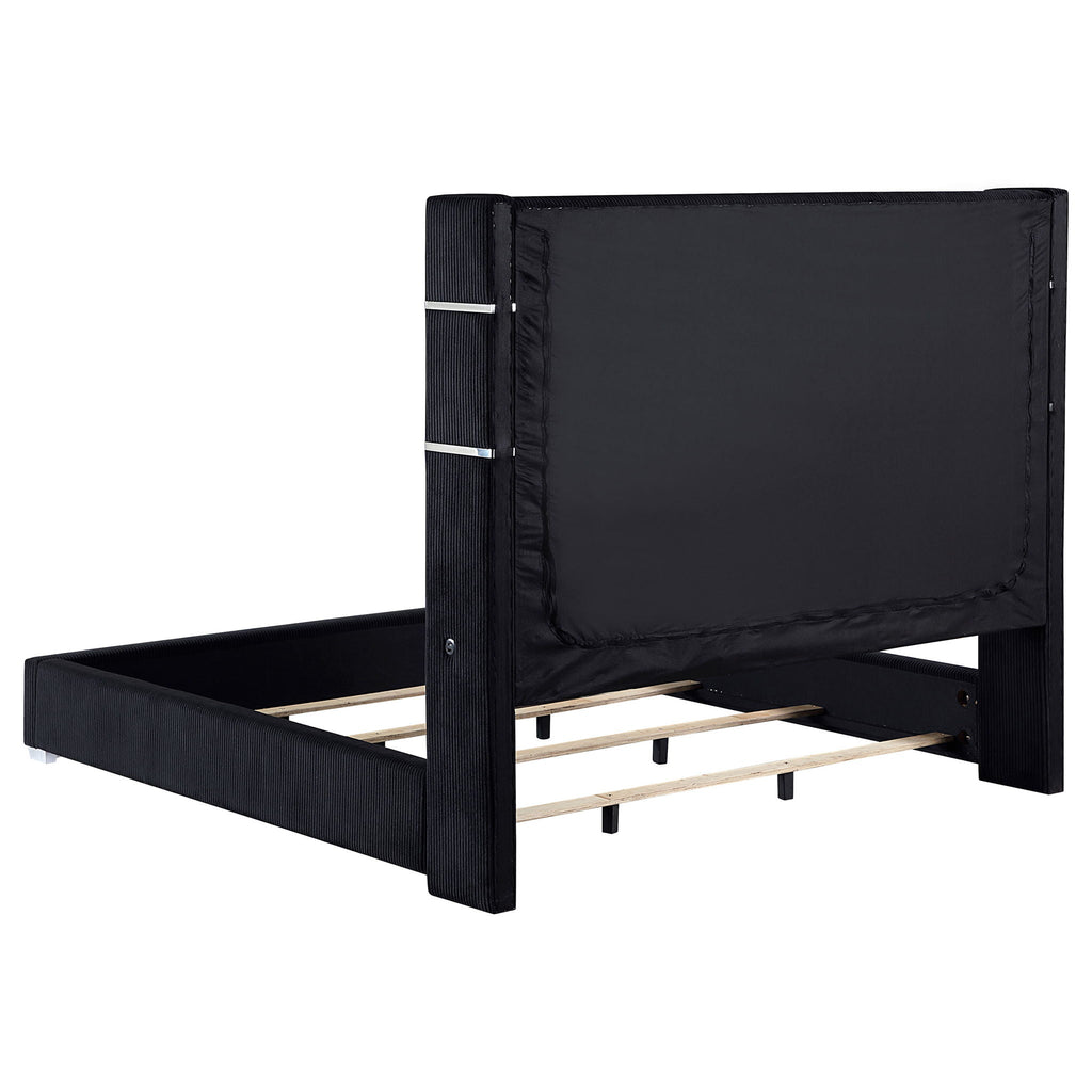 Tisdall Upholstered Queen Flame Visualizer Bed Black by Unique Piece Furniture