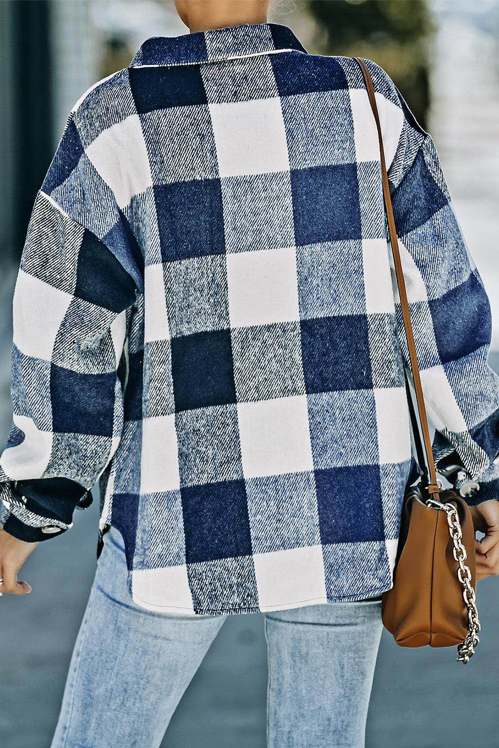 Plaid Button Up Dropped Shoulder Jacket for Women Stylish by Selvanelle
