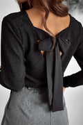 Black Metallic Bowknot Open Back V Neck Top by Dear-Lover Dropshipping