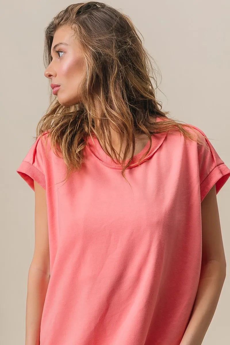 BiBi French Terry Drop Shoulder Basic Top by Simply Love