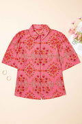 Rose Red Floral Print Wide Short Sleeve Loose Shirt by Wild and Free Boutique