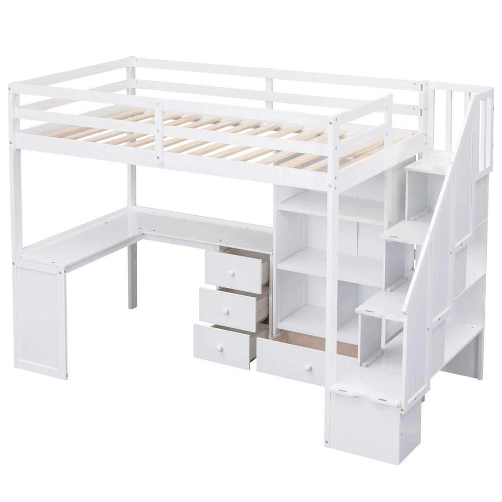 Loft Bed With L Shaped Desk, Drawers, Cabinet, And Storage Staircase by Unique Piece Furniture