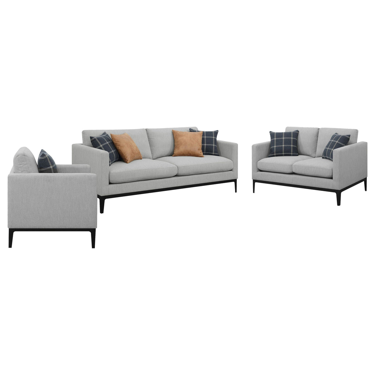 Apperson 3-piece Upholstered Track Arm Sofa Set Light Grey by Unique Piece Furniture