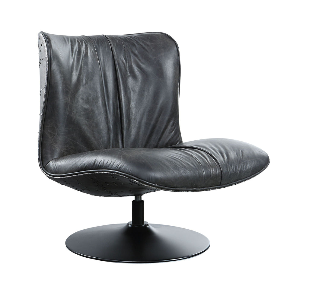 Piotr - Top Grain Leather Accent Chair With Swivel - Black by Unique Piece Furniture
