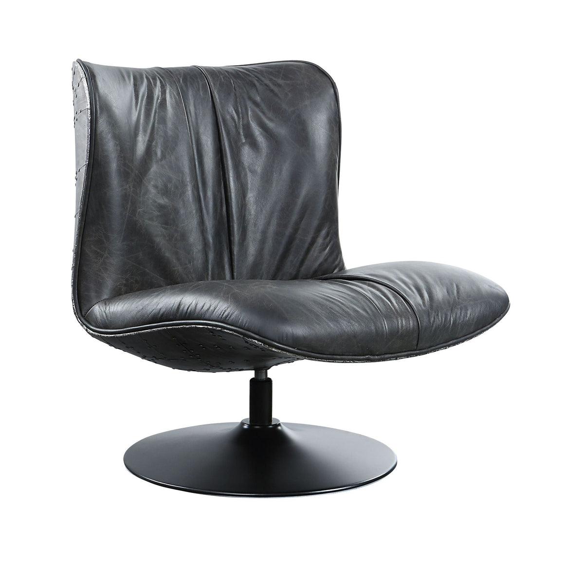 Piotr - Top Grain Leather Accent Chair With Swivel - Black by Unique Piece Furniture