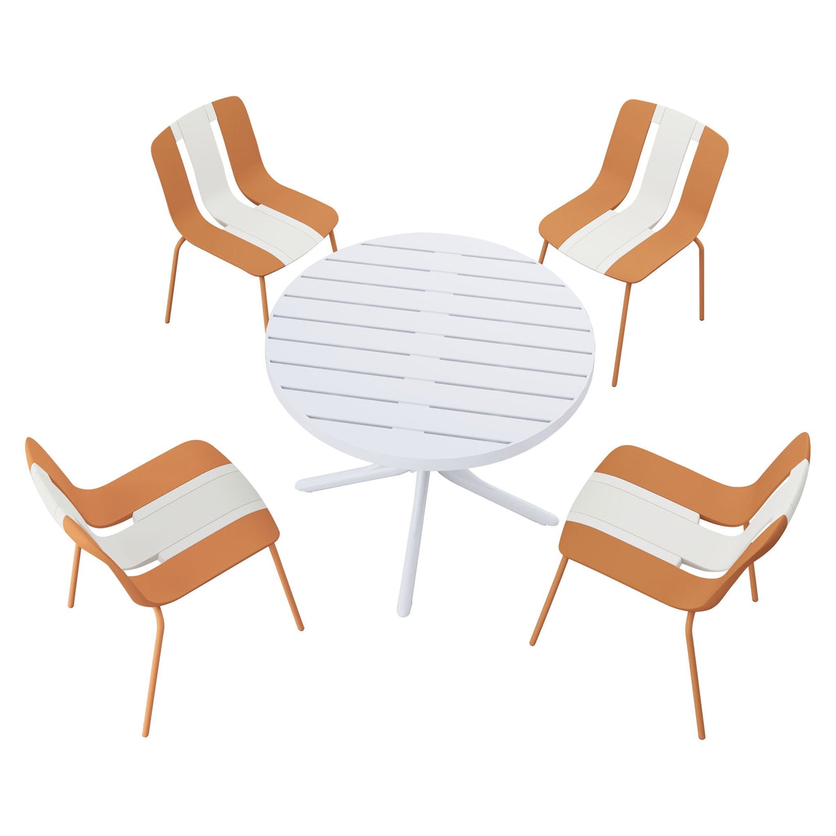 4 Piece Set Of Modern Striped Color Blocking Single Chairs With Round Table by Unique Piece Furniture