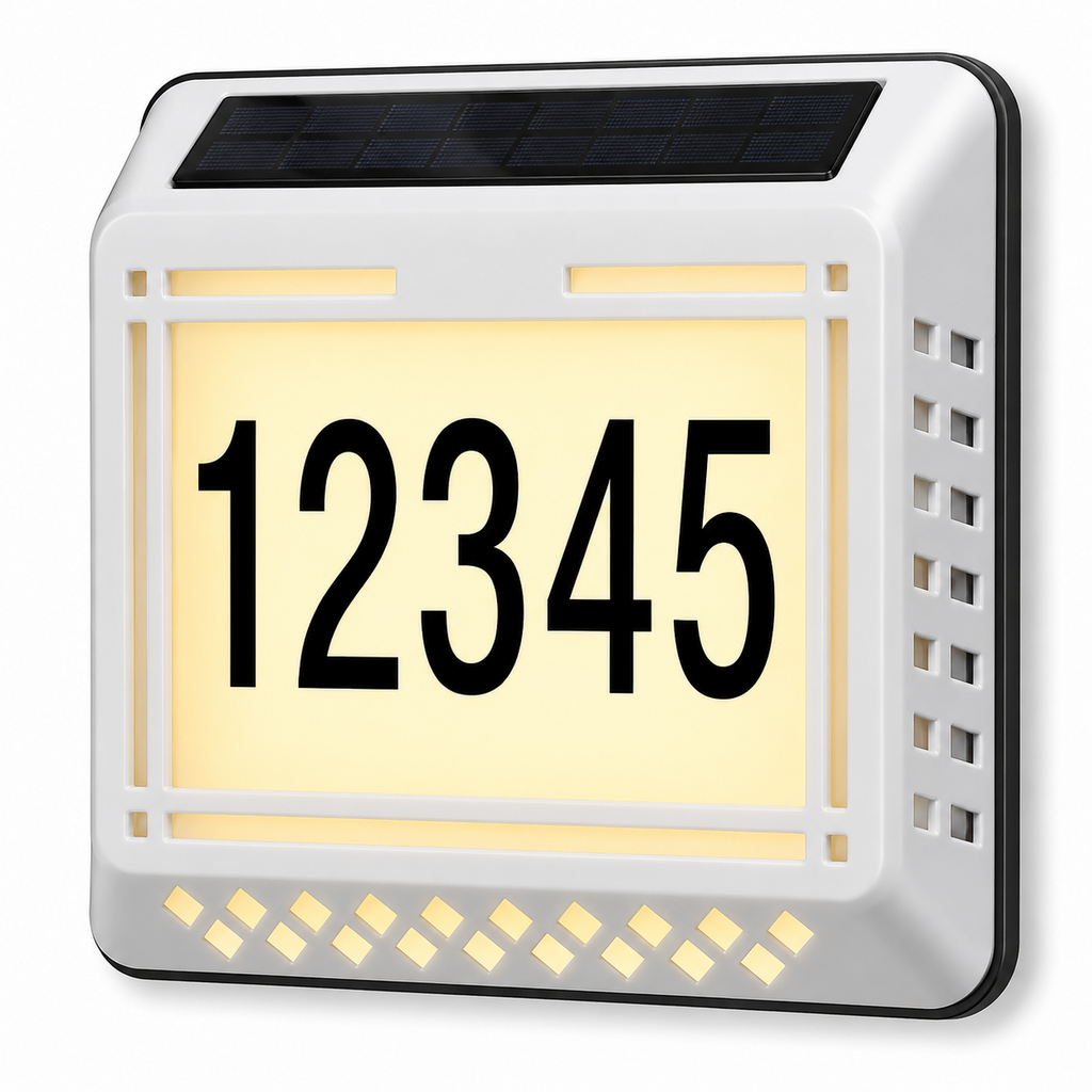 Solar LED Address Sign – Waterproof House Number Plaque, Customizable Numbers & Letters, Auto Dusk-to-Dawn Light, 8.1 x 6.9 Inches by Infinite Basics