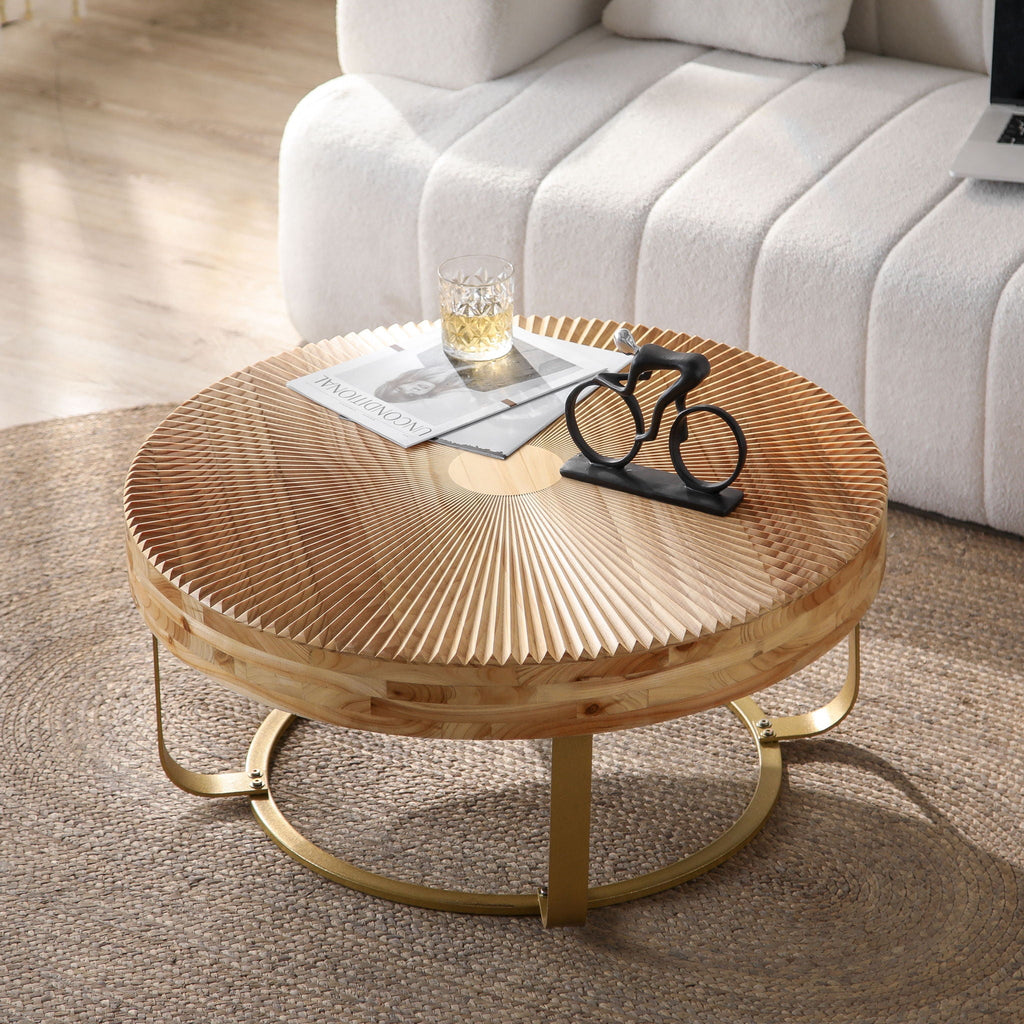 Modern Round Coffee Table With Wooden Carving Pattern by Unique Piece Furniture