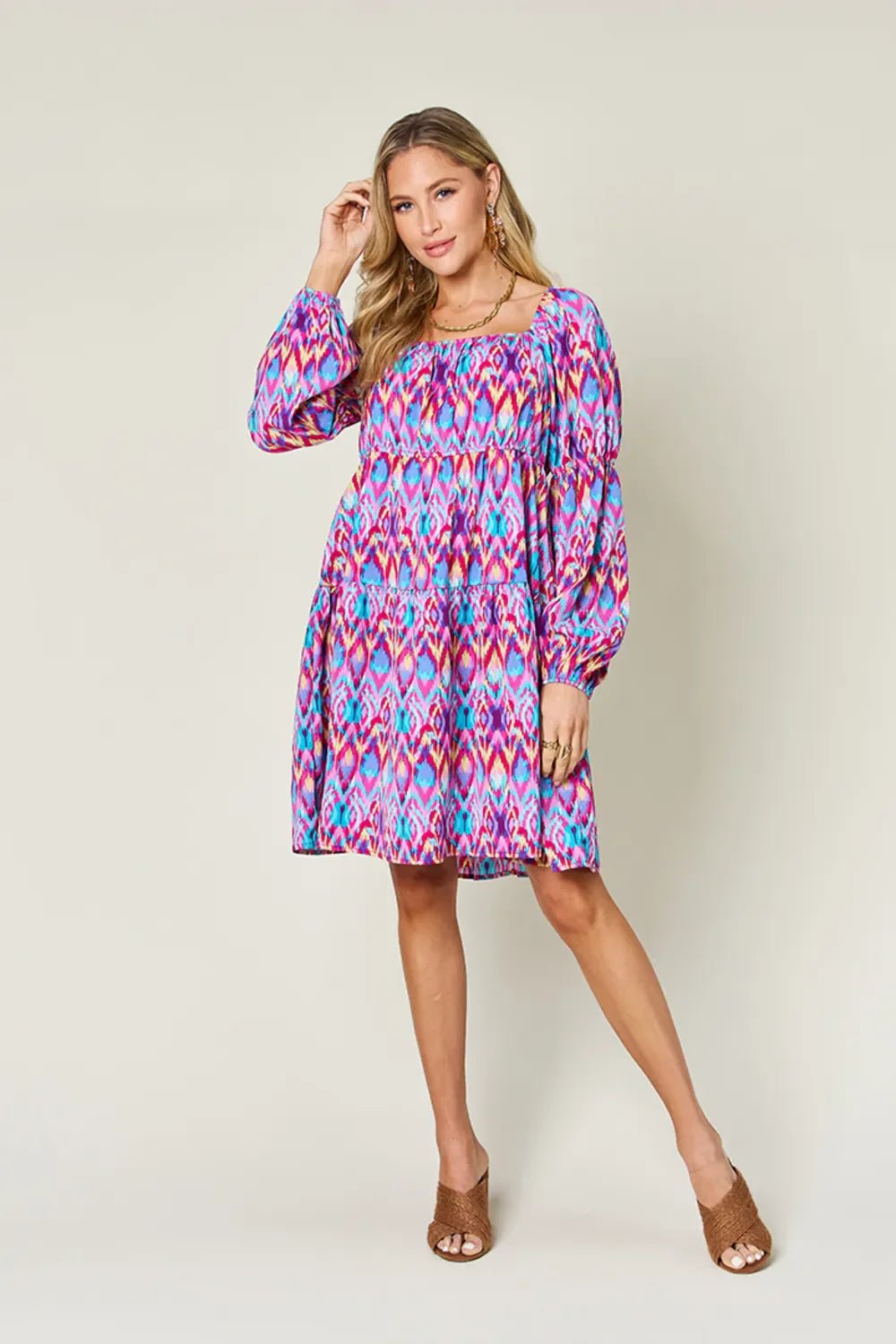 Double Take Full Size Printed Long Sleeve Dress by Wild and Free Boutique