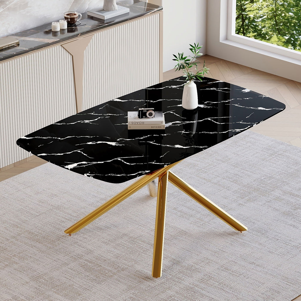 Luxurious Marble Patterned Dining Table With Metal Fork Legs by Unique Piece Furniture