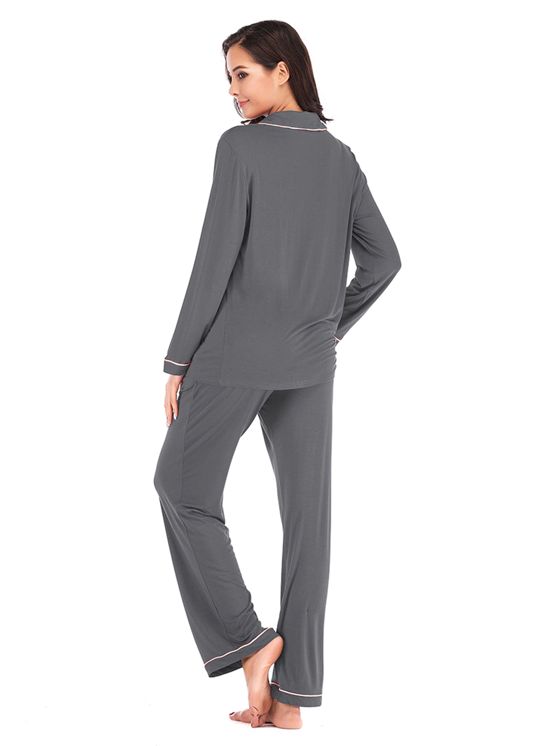 Collared Neck Long Sleeve Loungewear Set with Pockets by Wild and Free Boutique