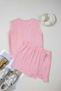 Light Pink 2 Pieces Mineral Wash Cotton Tank Top Lined Split Skirt Set by Wild and Free Boutique