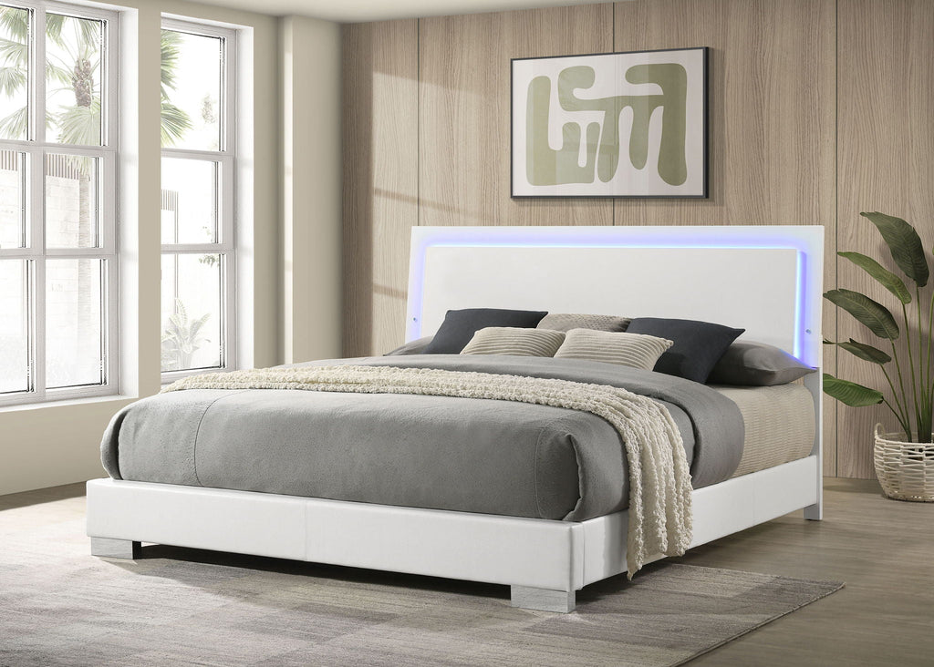 Felicity Wood Eastern King LED Panel Bed White High Gloss by Unique Piece Furniture