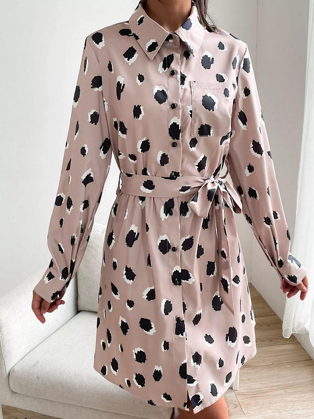 Printed Long Sleeve Mini Shirt Dress by Simply Love