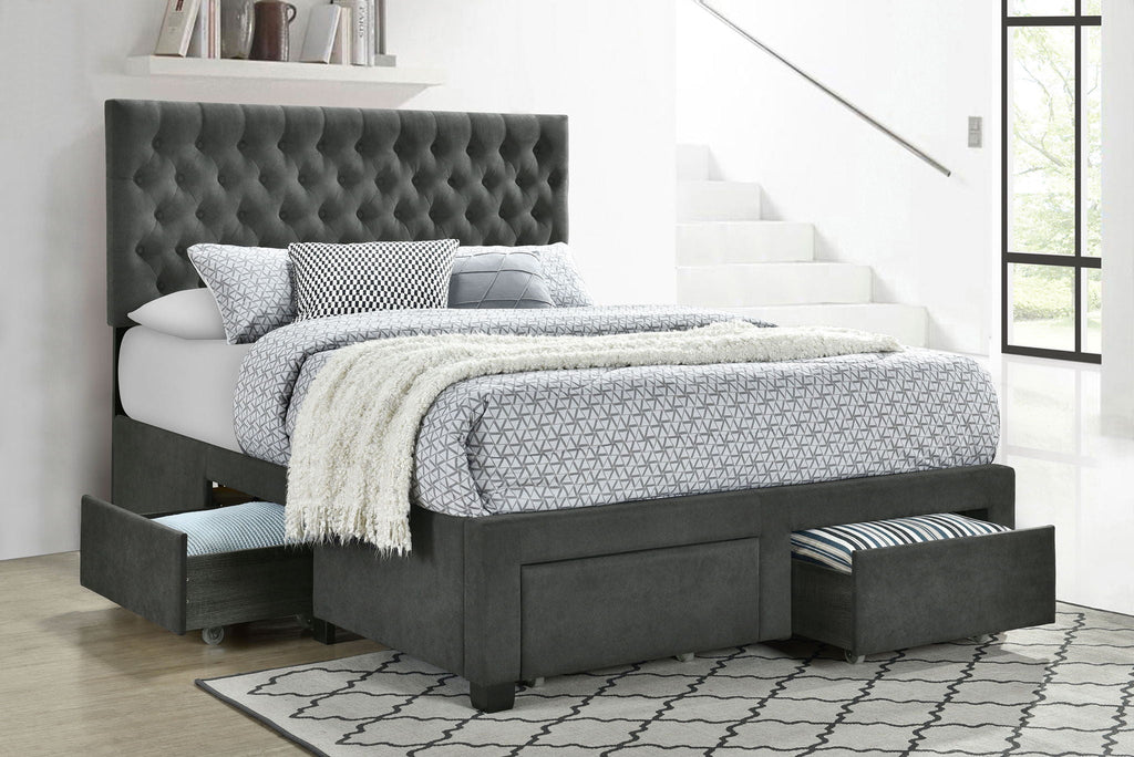 Soledad Upholstered Eastern King Storage Panel Bed Grey by Unique Piece Furniture