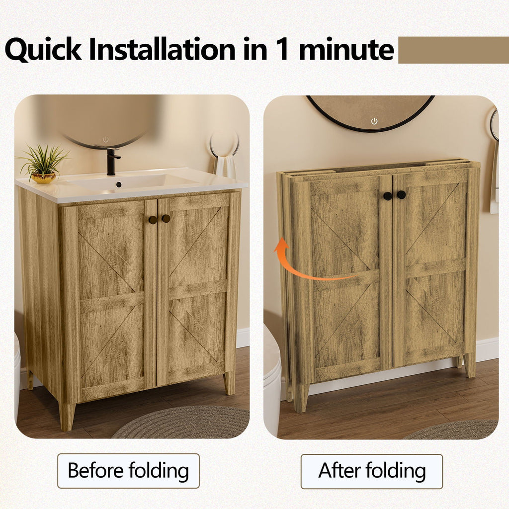 Folding Floor Cabinet With Ceramic Sink, Space Saving by Unique Piece Furniture