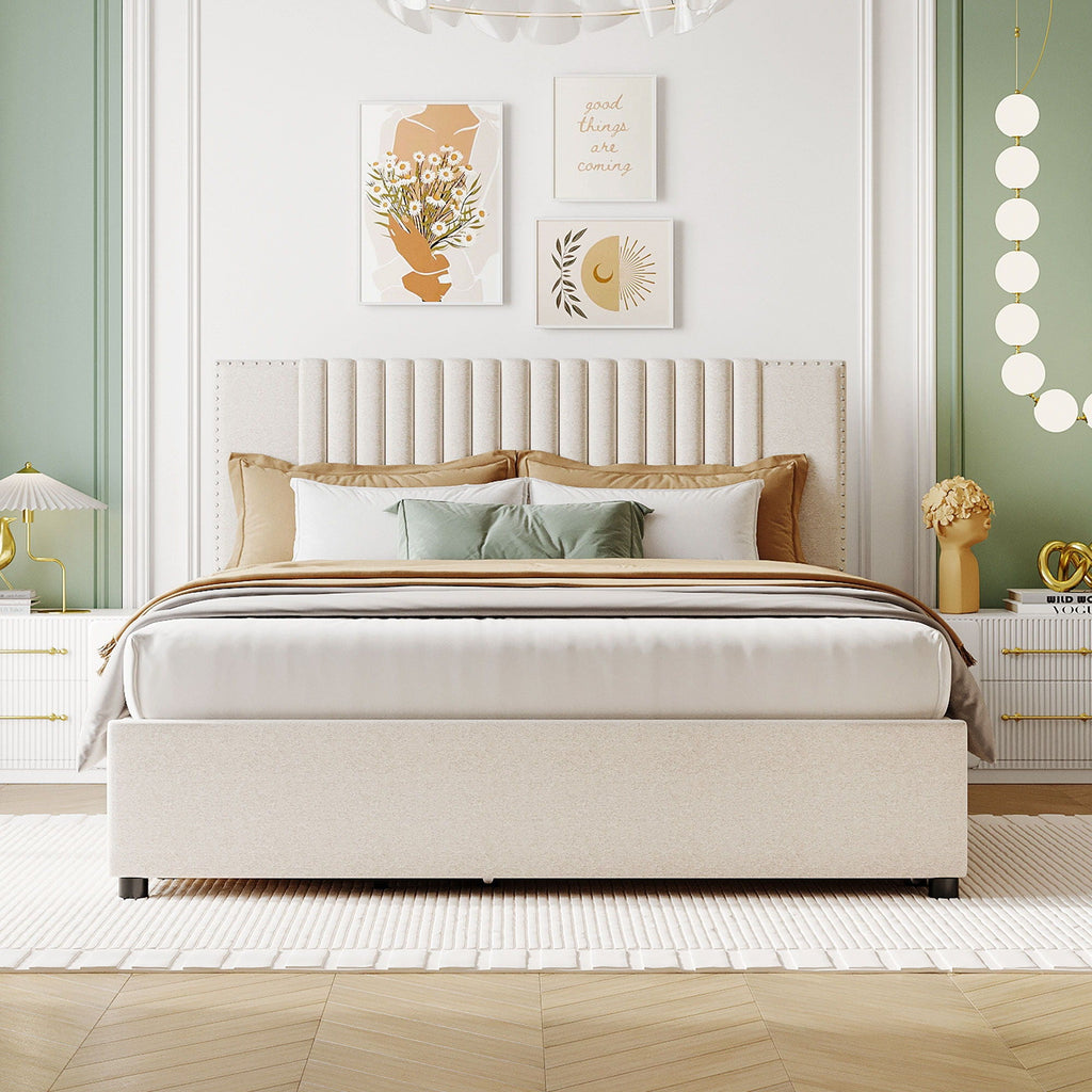 Upholstered Platform Bed With Drawers, Classic Headboard Design by Unique Piece Furniture