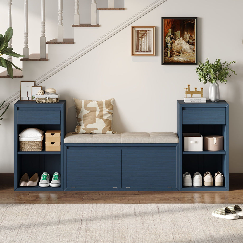 Entryway Storage Bench With Cushion, Drawers & Open Shelves by Unique Piece Furniture