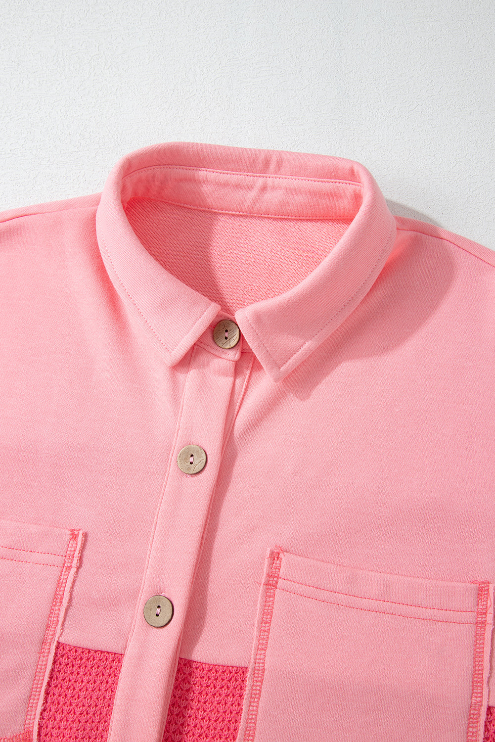 Peach Blossom Two Tone Contrast Waffle Knit Buttoned Loose Shacket by Wild and Free Boutique