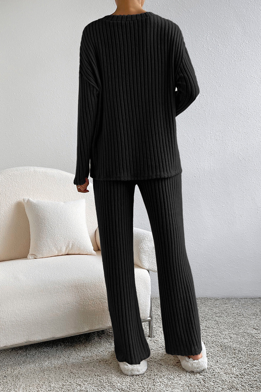 Ribbed V-Neck Top and Pants Lounge Set by Wild and Free Boutique