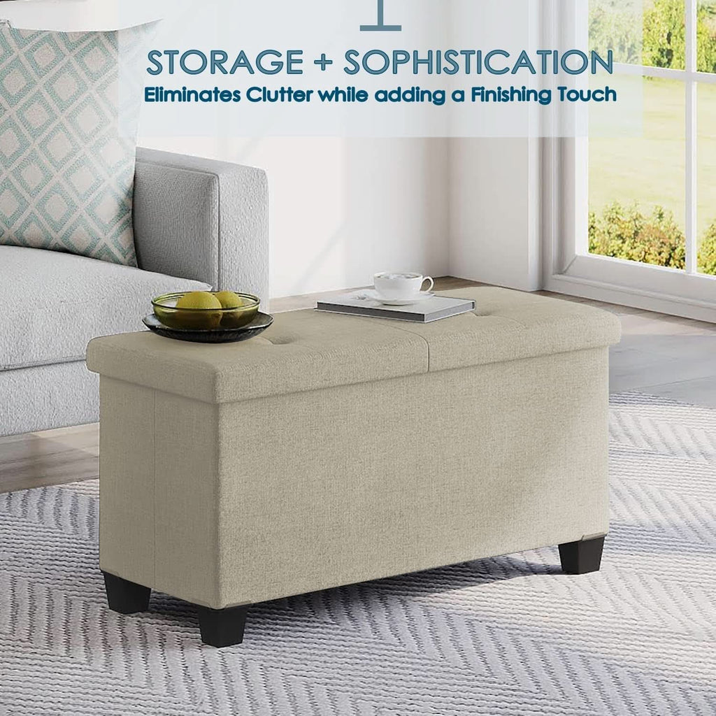 Ivory Linen Ottoman With Removable Storage Bins For Living Room by ShipItFurniture