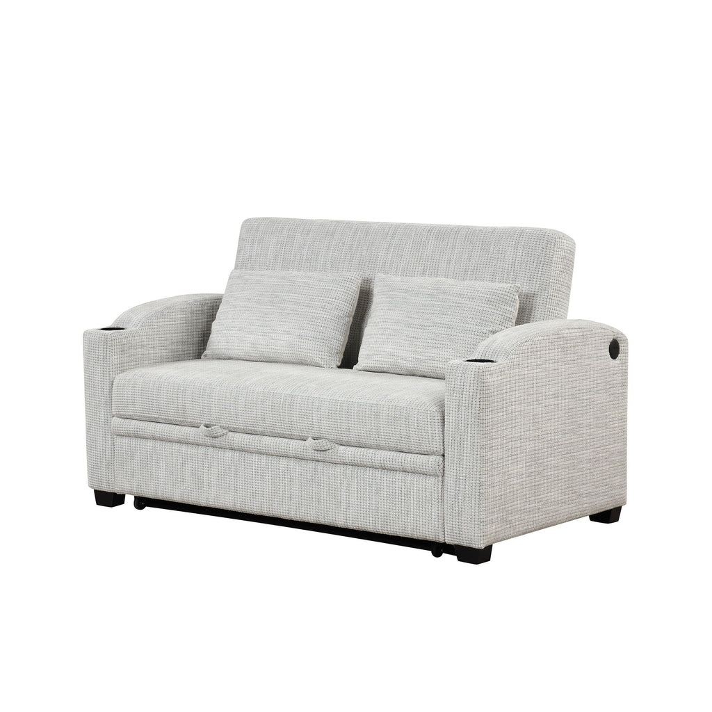 Pull Out Loveseat Sofa With Adjsutable Backrest, 2 Pillows, Cup Holders, USB Ports For Living Room by Unique Piece Furniture
