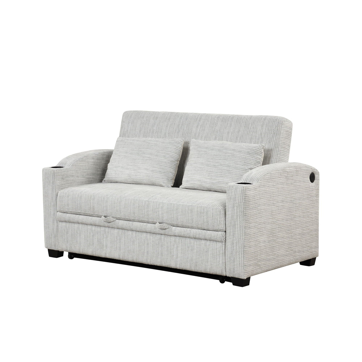 Pull Out Loveseat Sofa With Adjsutable Backrest, 2 Pillows, Cup Holders, USB Ports For Living Room by Unique Piece Furniture