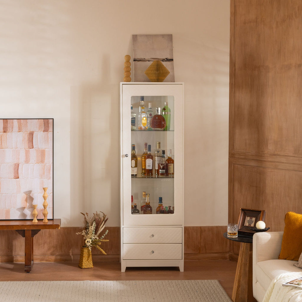 Modern Upholstered Glass Display Cabinet With Adjustable LED Light - White by Unique Piece Furniture