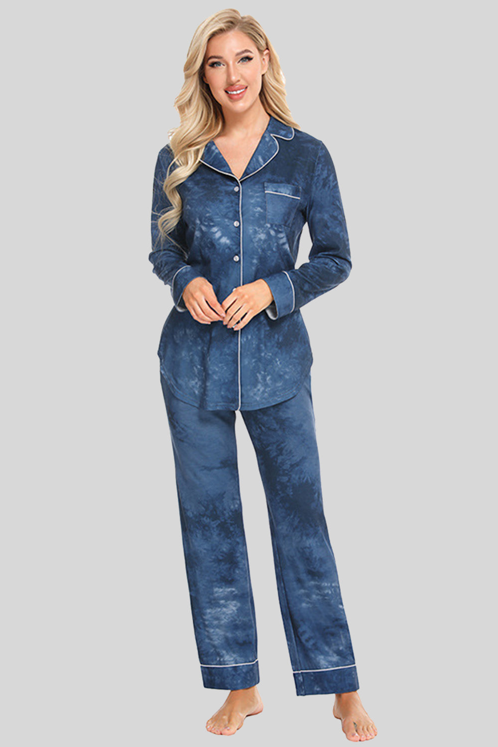 Collared Neck Long Sleeve Loungewear Set with Pockets by Wild and Free Boutique