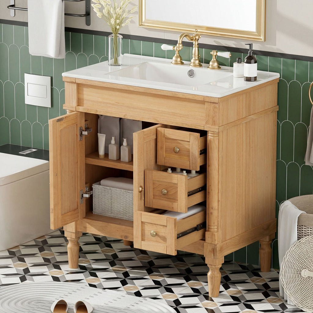 Modern Bathroom Vanity With Ceramic Sink, Soft Close Doors, Adjustable Shelves by Unique Piece Furniture