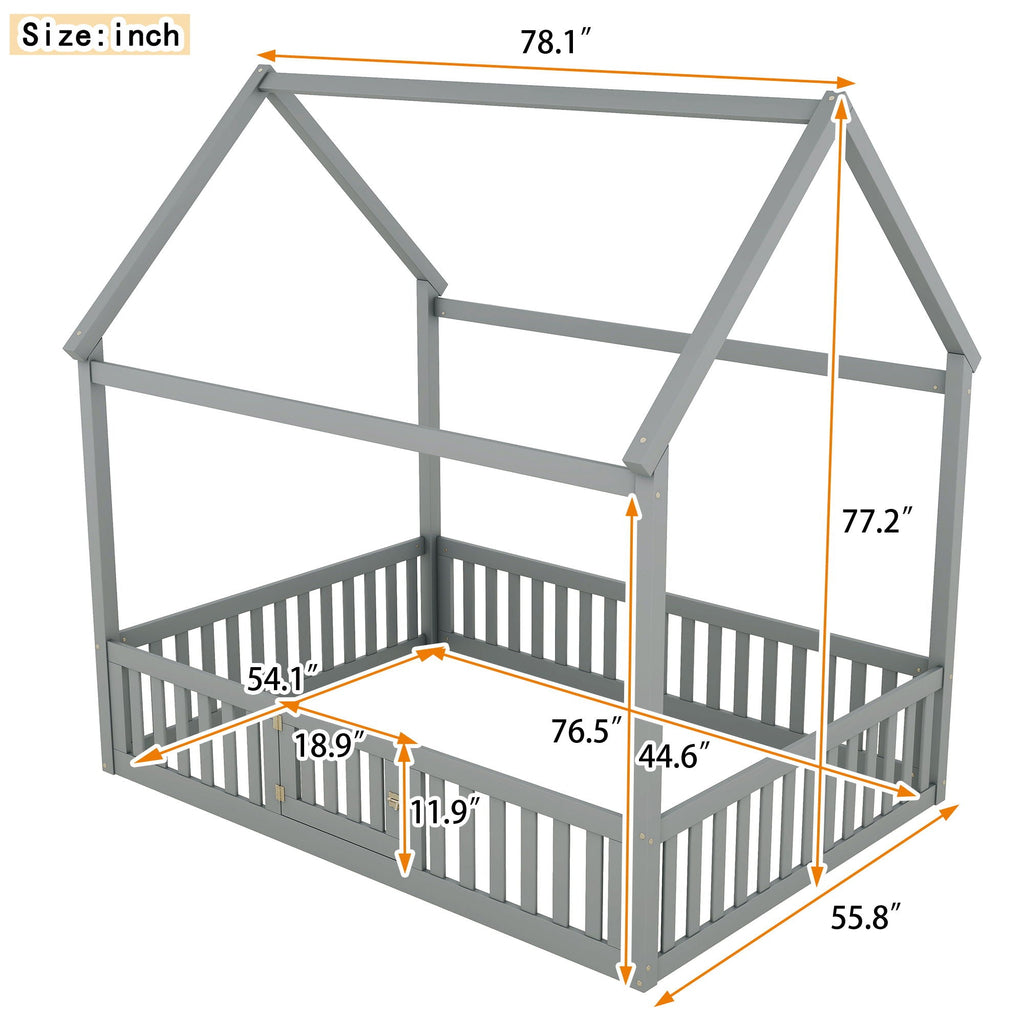 Wood House Bed With Fence And Door by Unique Piece Furniture
