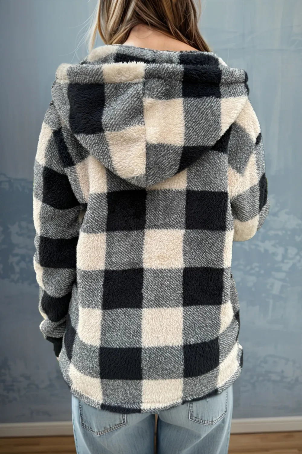 Double Take Full Size Plaid Long Sleeve Hooded Coat by Wild and Free Boutique