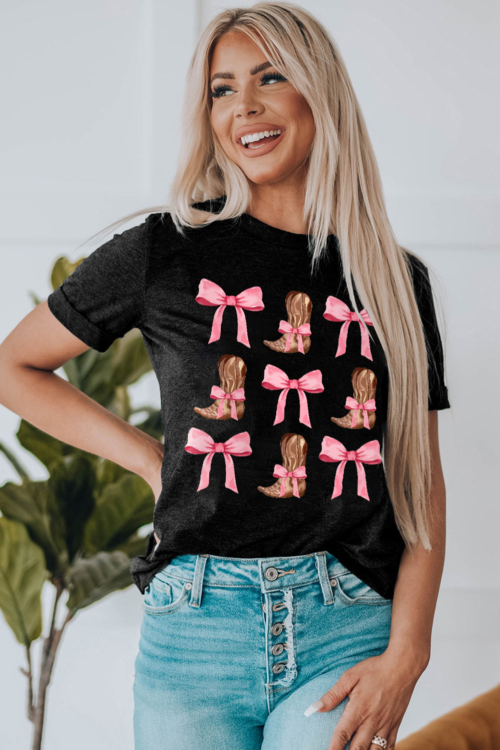 Bow & Boot Graphic Round Neck Short Sleeve T-Shirt by Wild and Free Boutique